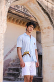 Light Blue Embroidered Cuban Collar Shirt Leopard
