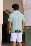 Green Embroidered Cuban Collar Shirt Deer