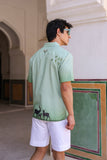 Green Embroidered Cuban Collar Shirt Deer