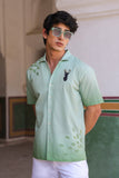 Green Embroidered Cuban Collar Shirt Deer