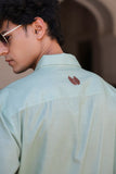 Green Embroidered Cuban Collar Shirt Giraffe