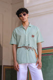 Green Embroidered Cuban Collar Shirt Giraffe