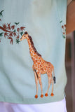 Green Embroidered Cuban Collar Shirt Giraffe