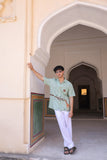 Green Embroidered Cuban Collar Shirt Giraffe