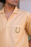 Mustard Embroidered Cuban Collar Shirt Horse