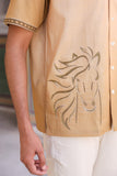 Mustard Embroidered Cuban Collar Shirt Horse
