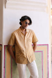 Mustard Embroidered Cuban Collar Shirt Horse