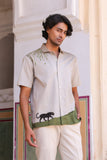 Ivory Embroidered Cuban Collar Shirt Panther