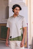 Ivory Embroidered Cuban Collar Shirt Panther