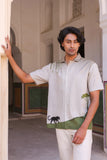Ivory Embroidered Cuban Collar Shirt Panther