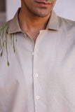 Ivory Embroidered Cuban Collar Shirt Panther