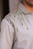 Ivory Embroidered Cuban Collar Shirt Panther