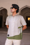 Ivory Embroidered Cuban Collar Shirt Panther