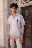 Ivory Embroidered Cuban Collar Shirt Deer