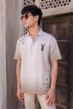 Ivory Embroidered Cuban Collar Shirt Deer