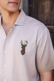 Ivory Embroidered Cuban Collar Shirt Deer