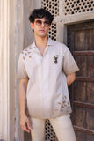 Ivory Embroidered Cuban Collar Shirt Deer