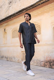 Black Denim Cuban Collar Shirt
