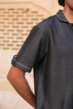 Black Denim Cuban Collar Shirt