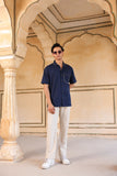 Navy Blue Cuban Collar Shirt