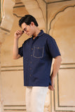 Navy Blue Cuban Collar Shirt