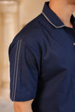 Navy Blue Cuban Collar Shirt