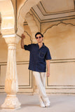 Navy Blue Cuban Collar Shirt