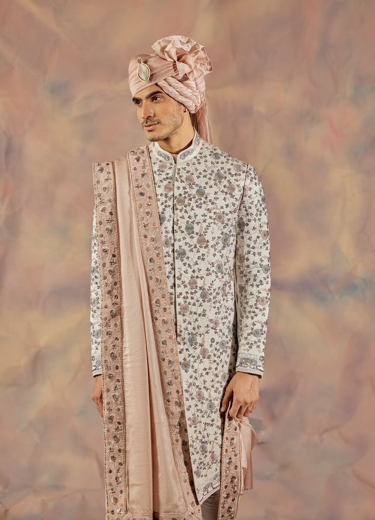 Silver sherwani sales