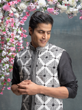Ivory And Black 3D  Embroidered Jacket With Kurta Set