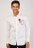 White shirt with Hand embroided Black Teddy with rose