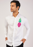 White shirt with Hand embroided Pinapple with hearts