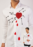 White shirt with Hand embroided Bleeding heart with Black Arrows