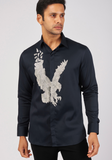 Navy Blue shirt with hand embroided black eagle