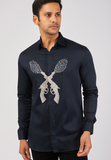 Navy Blue Shirt with hand embroided Silver Gun with Sparkels