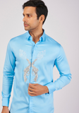 Light Blue Shirt with hand embroided Silver Gun with Sparkels