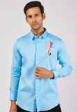 Light Blue shirt with Hand embroided Multi Colour Cactus