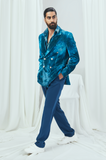 Jade Blue Blotched Print Blazer