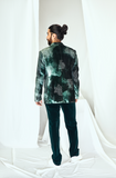 Emerald Blotched Printed Velvet Blazer with Hand Embroidery