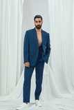 Jade Blue Single Brested Blazer with Vest and Pants