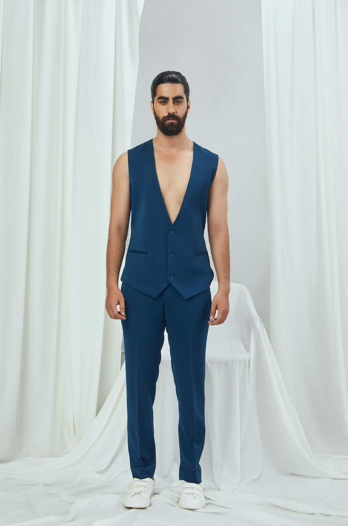 Jade Blue Single Brested Blazer with Vest and Pants Curato