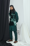 Emerald Nokia Silk Kurta with Pants and Blotch Printed Velvet Bandi