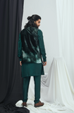 Emerald Nokia Silk Kurta with Pants and Blotch Printed Velvet Bandi
