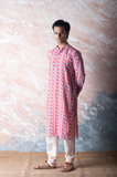 Red bird stripe printed kurta