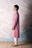 Red bird stripe printed kurta