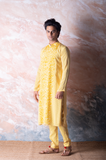 Canary yellow printed kurta Set