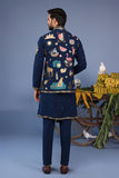 Maahir Cocktail Navy Blue Kurta Jacket Set