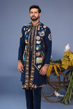 Maahir Cocktail Navy Blue Kurta Jacket Set