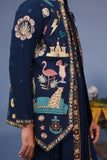 Maahir Cocktail Navy Blue Kurta Jacket Set
