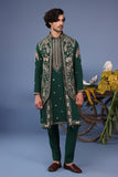Azan Pichwai Zari Bottle Green Kurta Set
