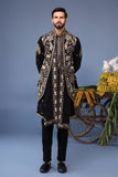zubir Pichwai Zari Black Kurta Jacket Set